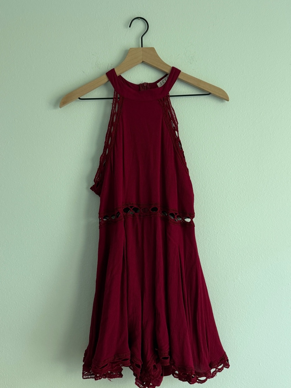TCEC Deep Wine Crochet-Trim Halter Romper